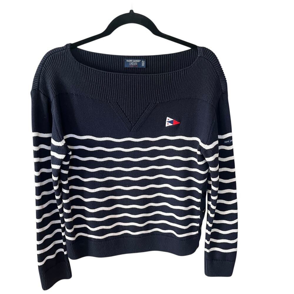 Saint James L'atelier Les Mathes Navy Striped Sweater Nautical Size Small 34